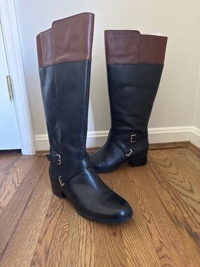 Bandolino Two-Tone Knee-High Riding Boots Black Brown Size 8.5